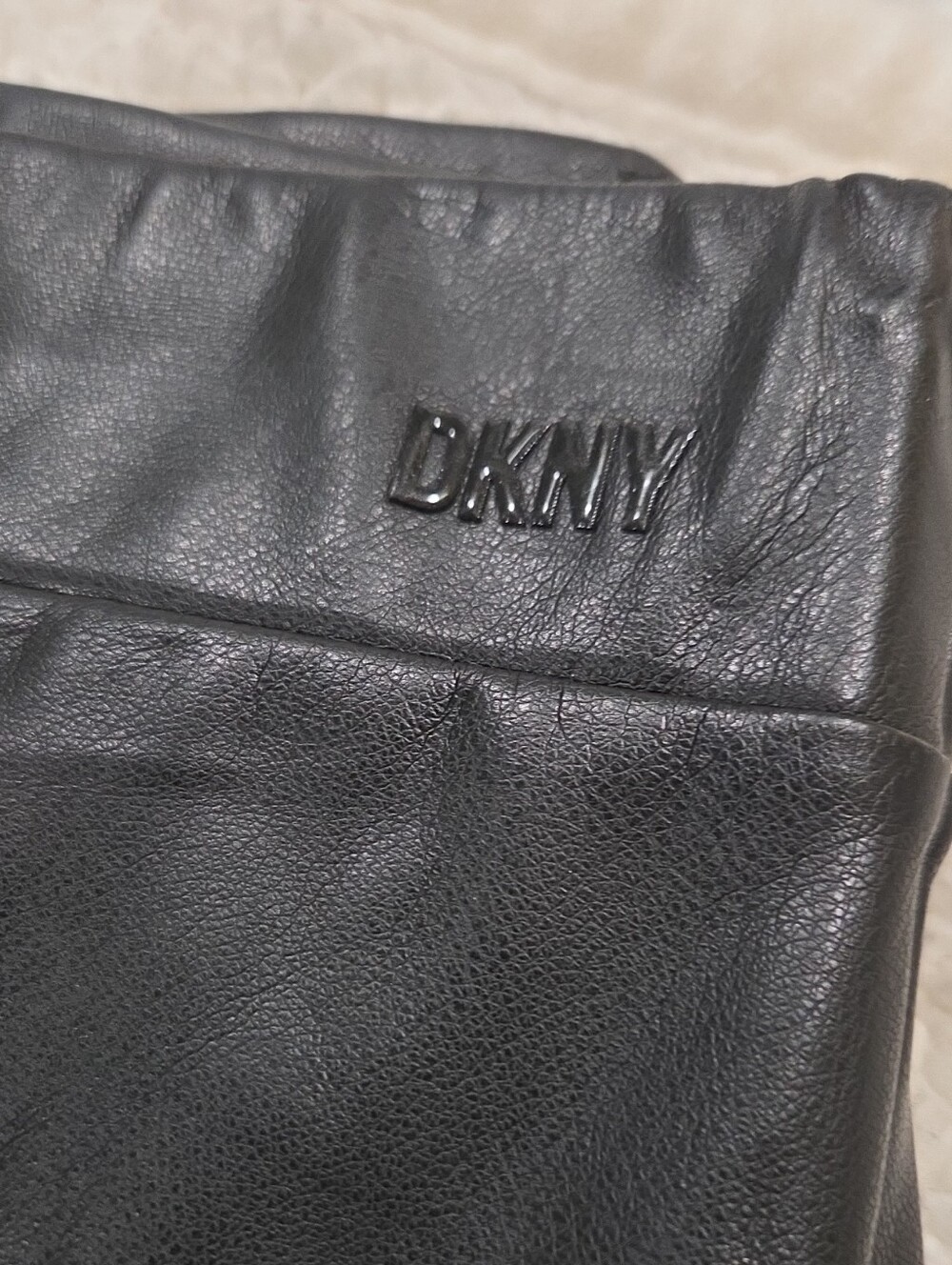 DKNY Black Faux Leather Leggings with Embossed Logo